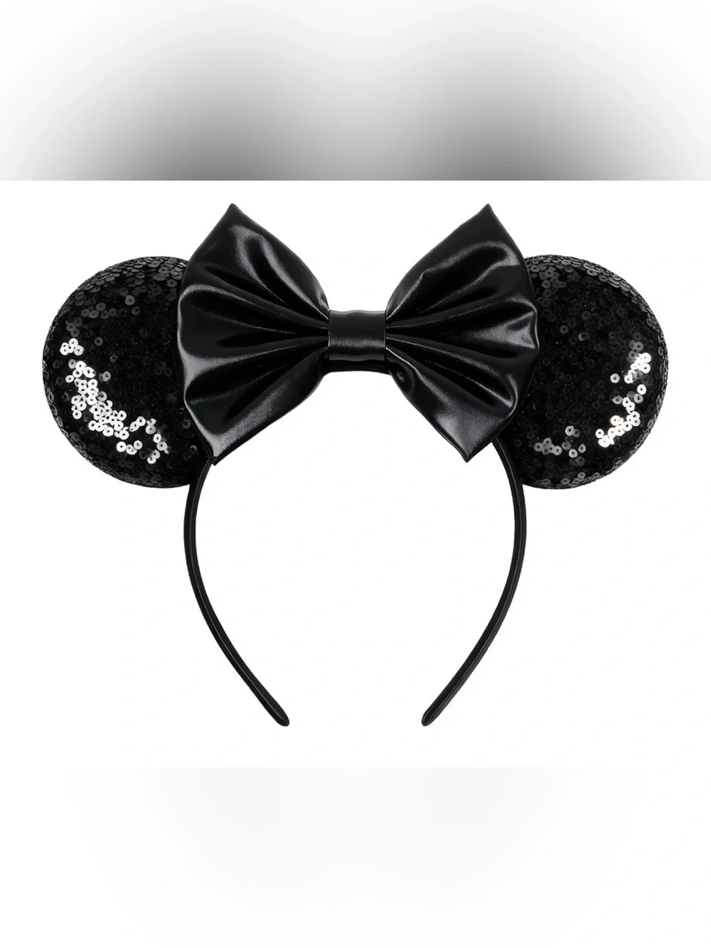 Black Sequin Minnie Mouse Ear Headband with Bow. NWOT